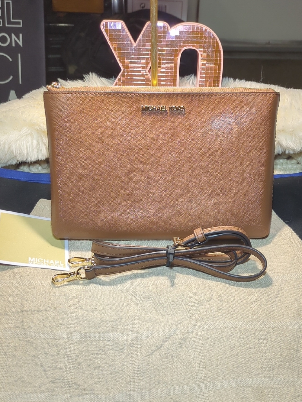 Michael Kors Crossbody Bag in Brown with Gold Hardware